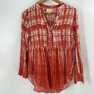 Maeve Anthropologie rust color rayon flowing split neck tunic top